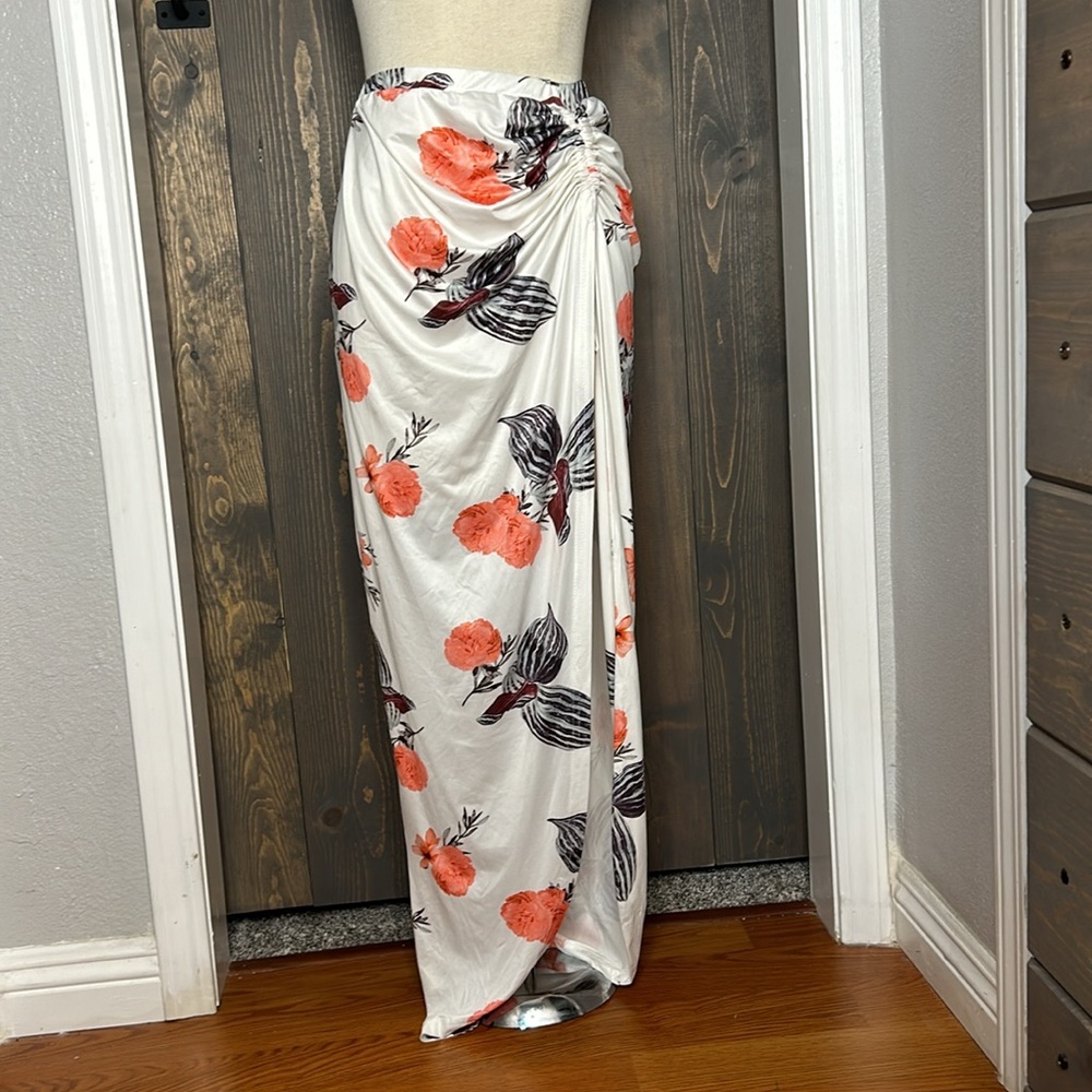 Coral and white floral skirt